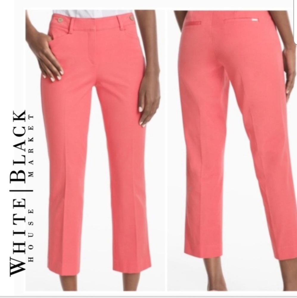 WHBM, Slim Crop Capri Pants in Coral Pink